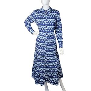 Boden Flo Midi Shirt Dress Womens US 10 Blue Tiered Woven Cotton Button Front